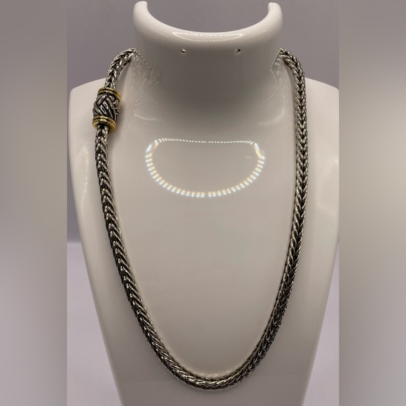 Outstanding Stunning Silver and Gold Tone Braided Heavy Weight Chain Necklace - Picture 6 of 9